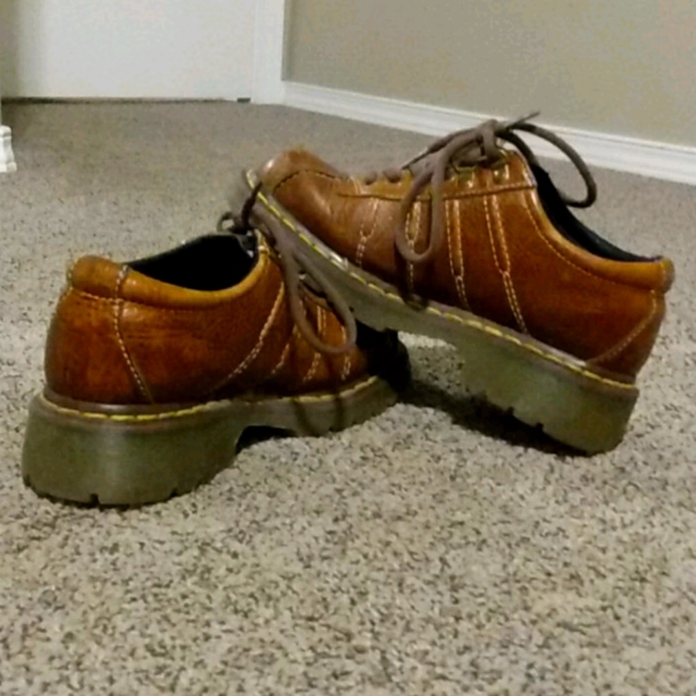 Dr. Martens brown shoes, yellow lace